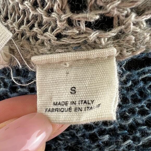 Anthropologie MOTH Open-Knit Linen Tan/Blue Stripe Hooded Midi Cardigan Duster S - Picture 7 of 9